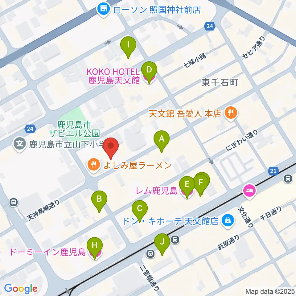 鹿児島キャパルボホール周辺のホテル一覧地図