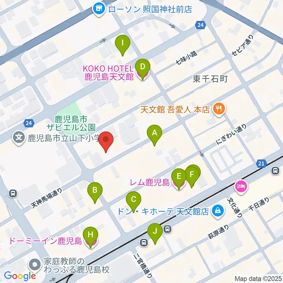 鹿児島キャパルボホール周辺のホテル一覧地図