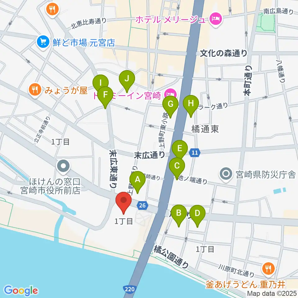 宮崎市民プラザ周辺のホテル一覧地図
