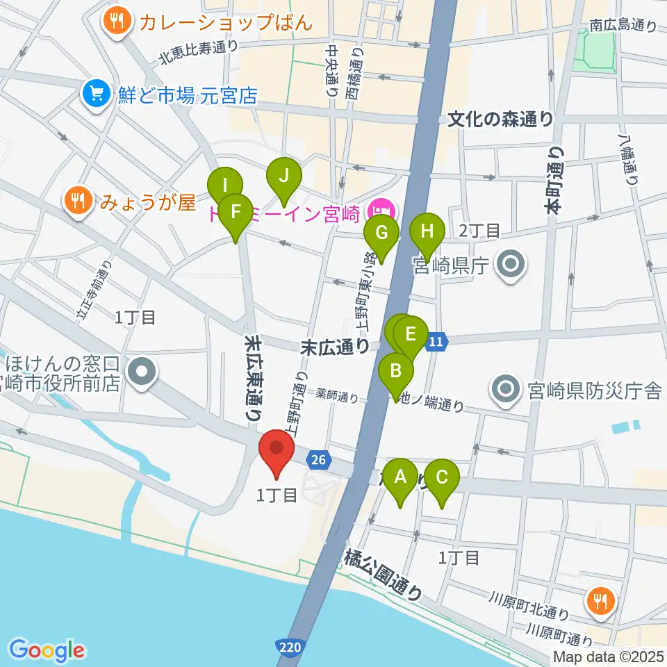 宮崎市民プラザ周辺のホテル一覧地図