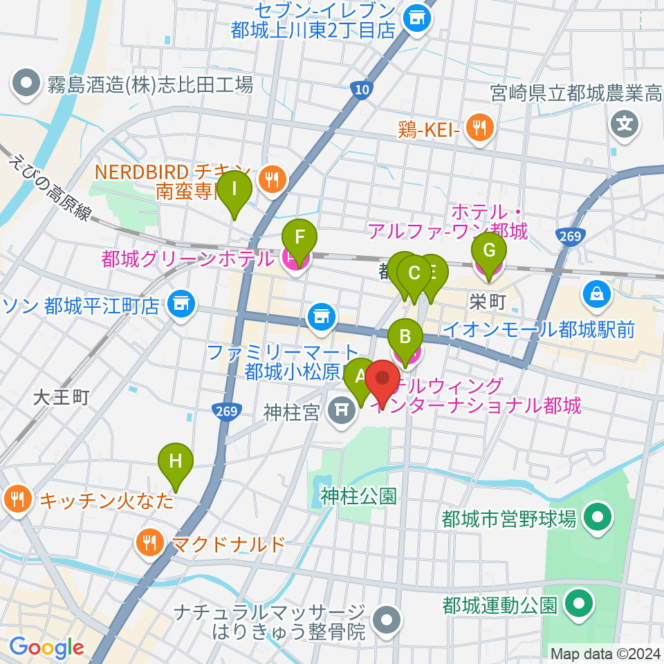 都城市総合文化ホール周辺のホテル一覧地図