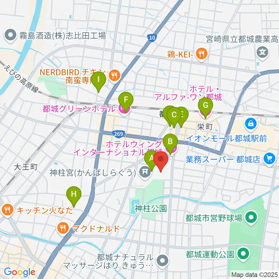 都城市総合文化ホール周辺のホテル一覧地図