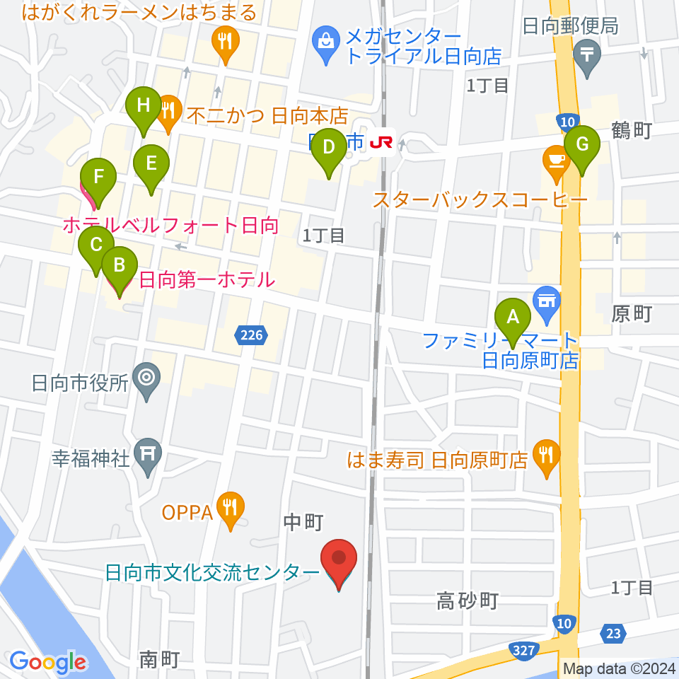 日向市文化交流センター周辺のホテル一覧地図