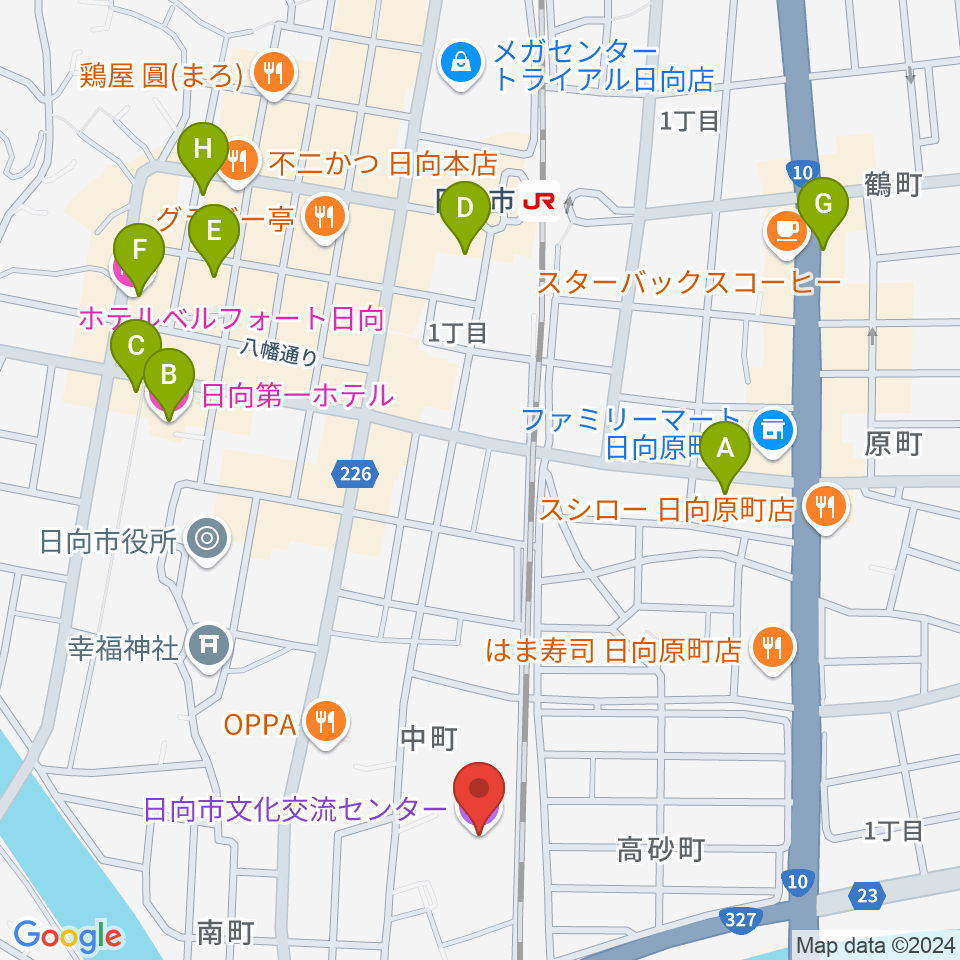 日向市文化交流センター周辺のホテル一覧地図