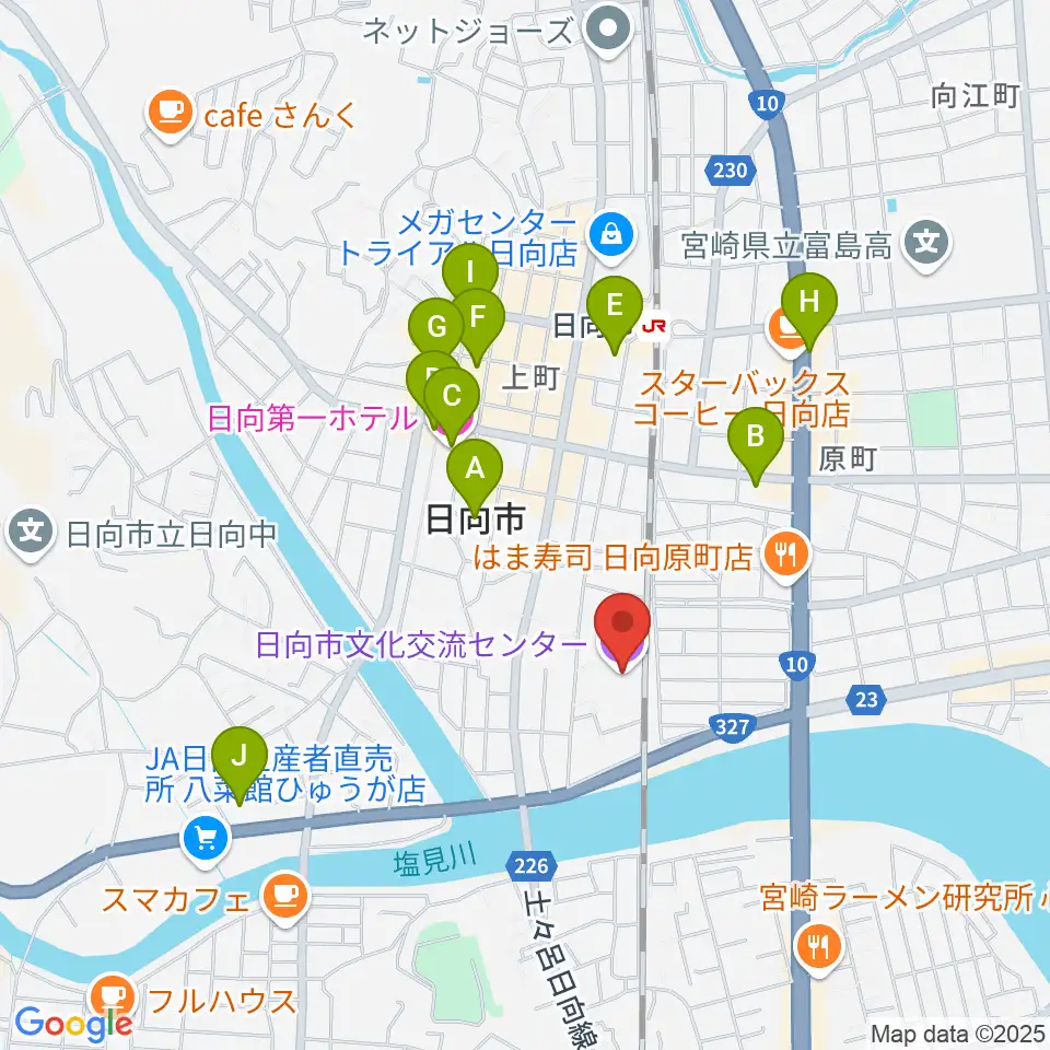 日向市文化交流センター周辺のホテル一覧地図