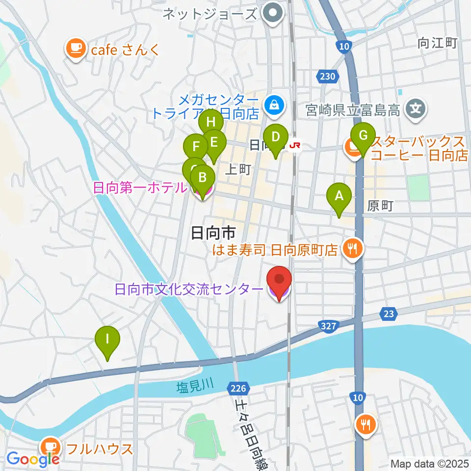 日向市文化交流センター周辺のホテル一覧地図