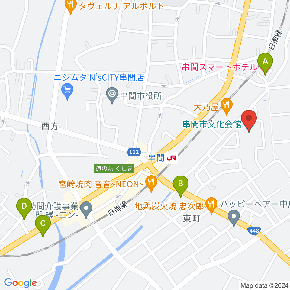 串間市文化会館周辺のホテル一覧地図