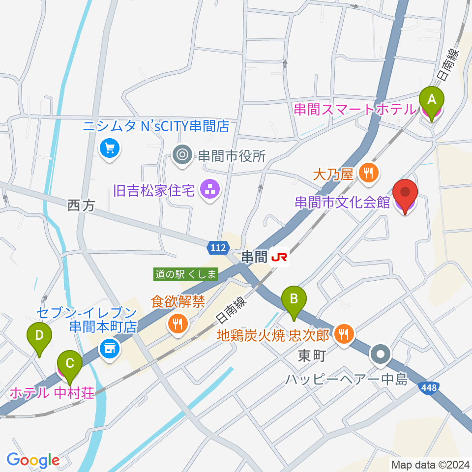 串間市文化会館周辺のホテル一覧地図