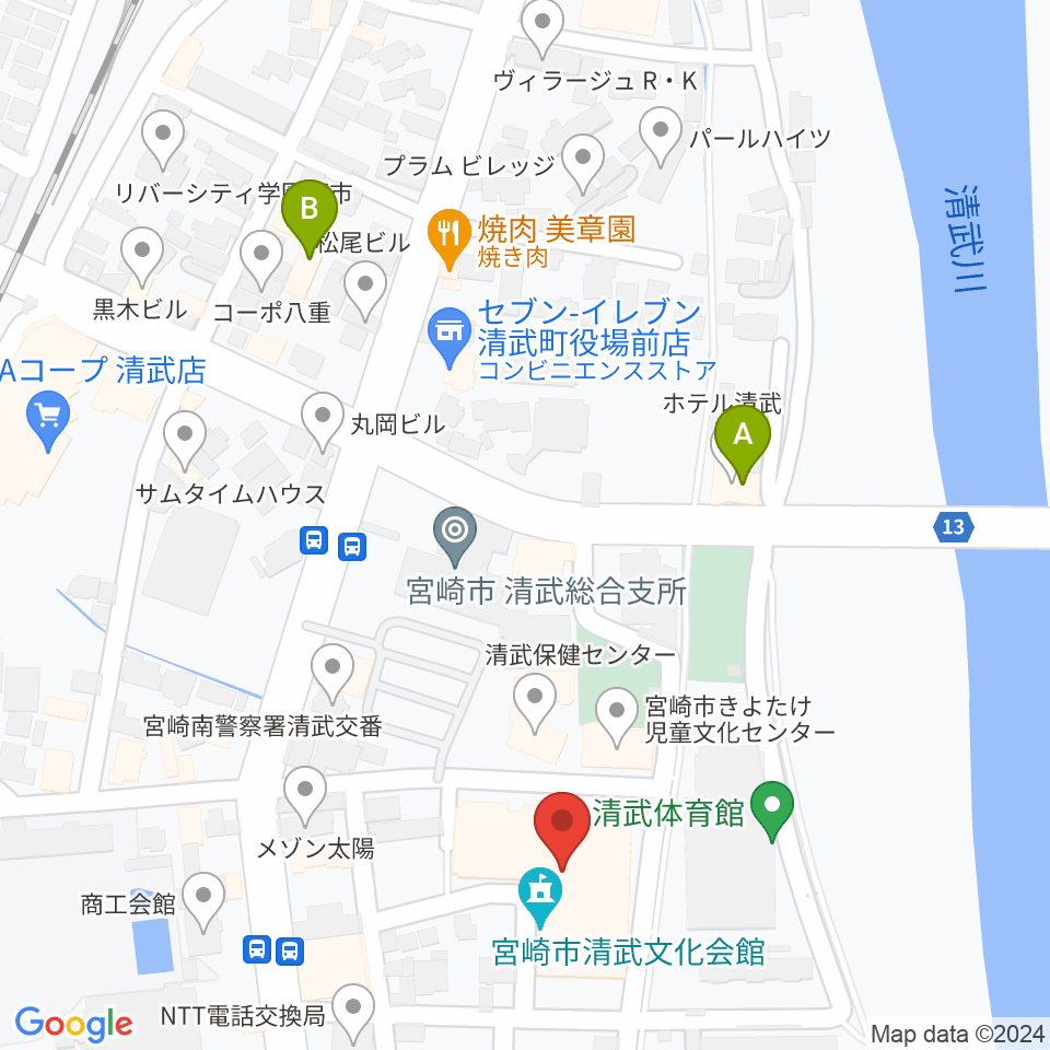宮崎市清武文化会館周辺のホテル一覧地図