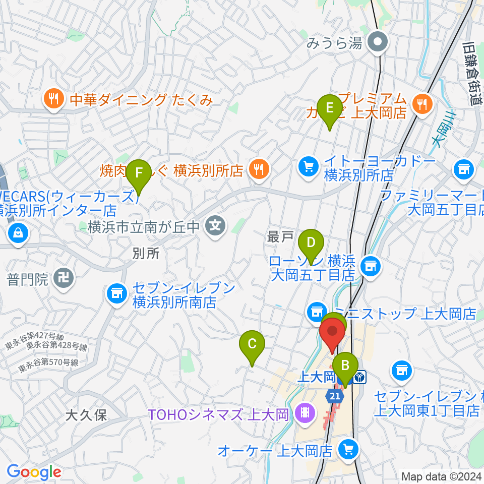 フレンド楽器 ソナーレ上大岡周辺のホテル一覧地図