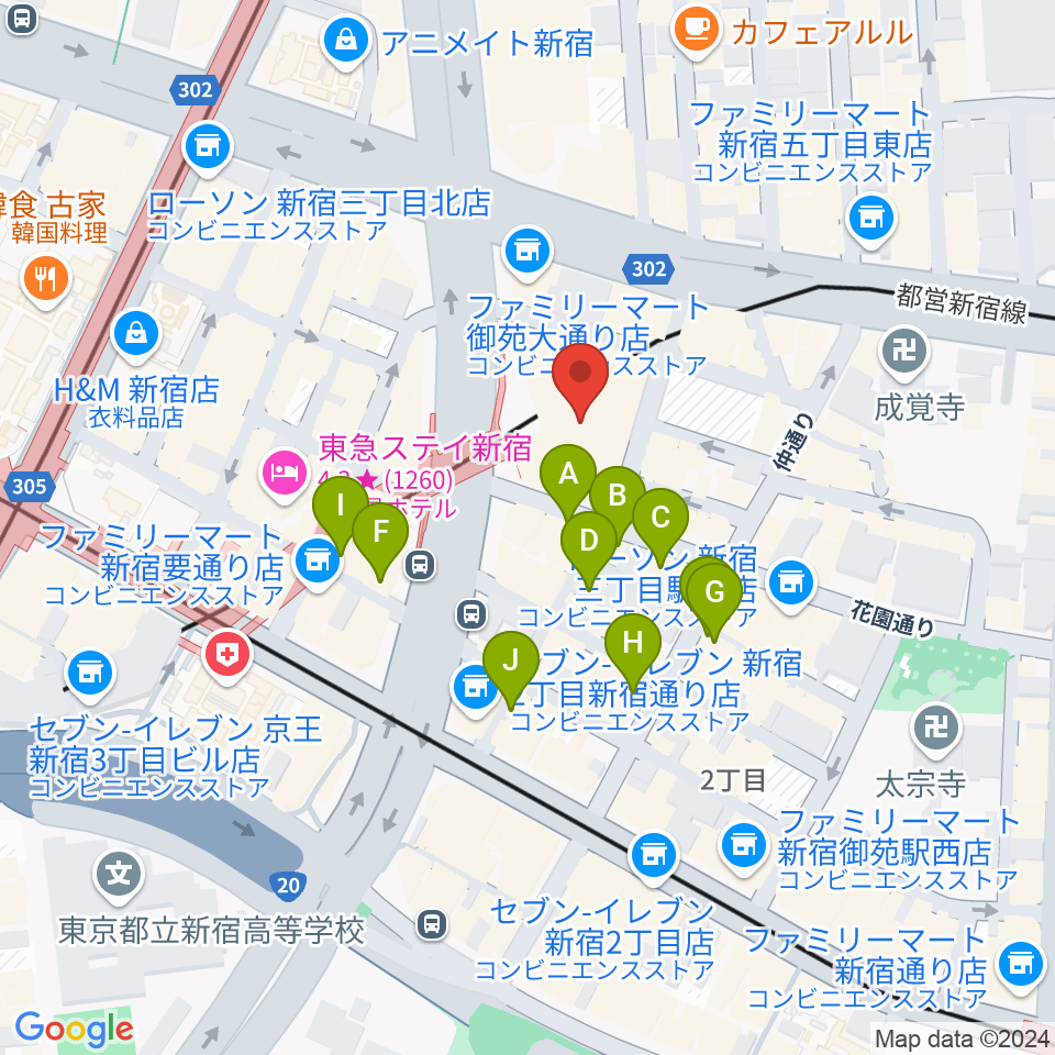 ミュージックアベニュー新宿クラッセ周辺のホテル一覧地図