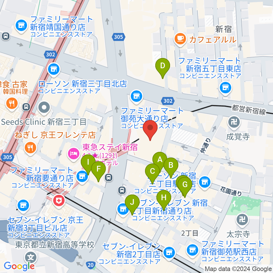 ミュージックアベニュー新宿クラッセ周辺のホテル一覧地図