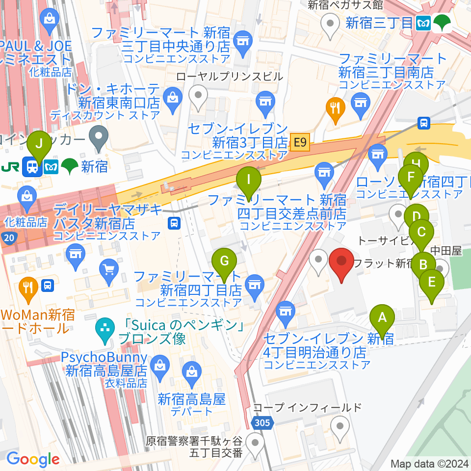 ミュージックアベニュー新宿リフラ・プラス周辺のホテル一覧地図