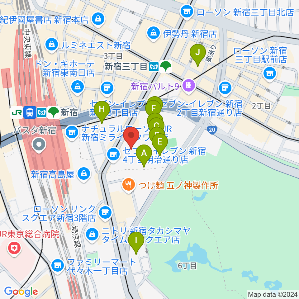 ミュージックアベニュー新宿リフラ・プラス周辺のホテル一覧地図