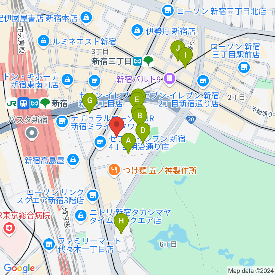 ミュージックアベニュー新宿リフラ・プラス周辺のホテル一覧地図