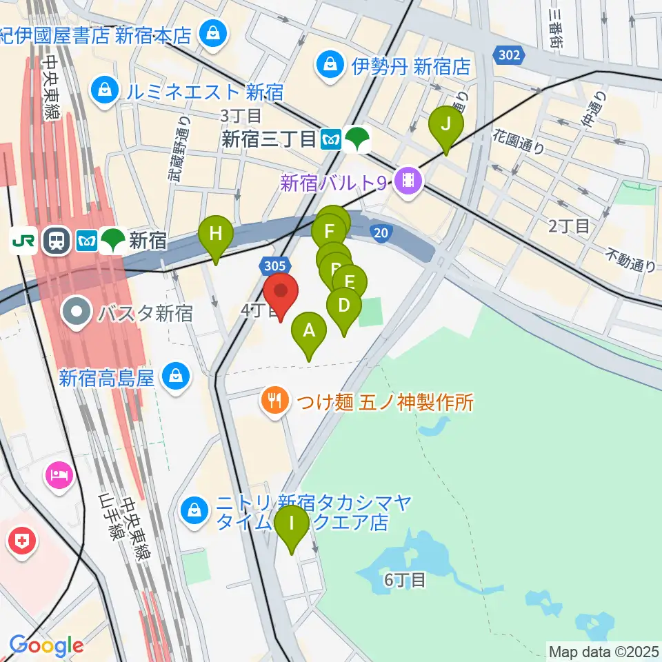 ミュージックアベニュー新宿リフラ・プラス周辺のホテル一覧地図