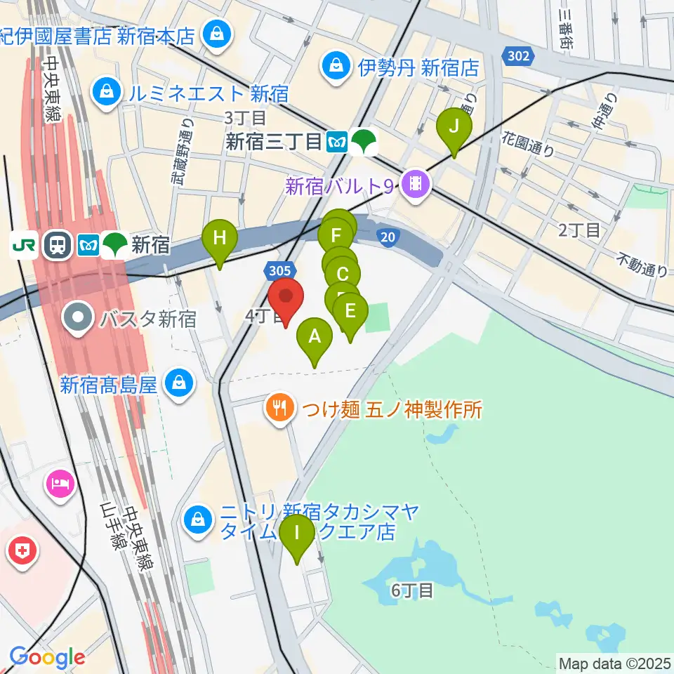 ミュージックアベニュー新宿リフラ・プラス周辺のホテル一覧地図