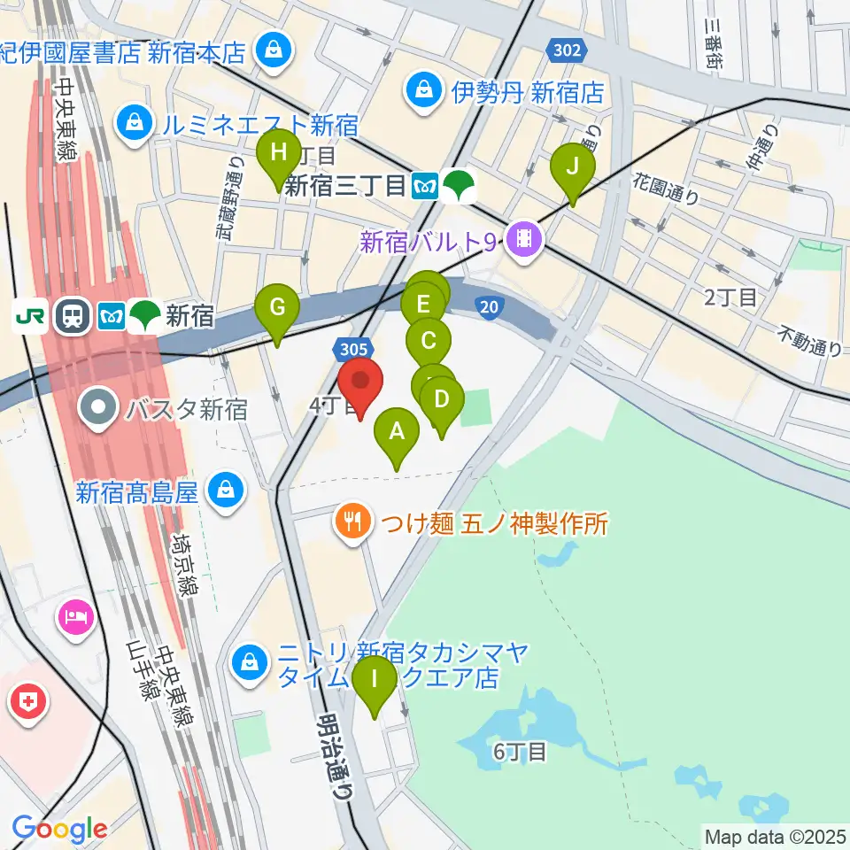 ミュージックアベニュー新宿リフラ・プラス周辺のホテル一覧地図