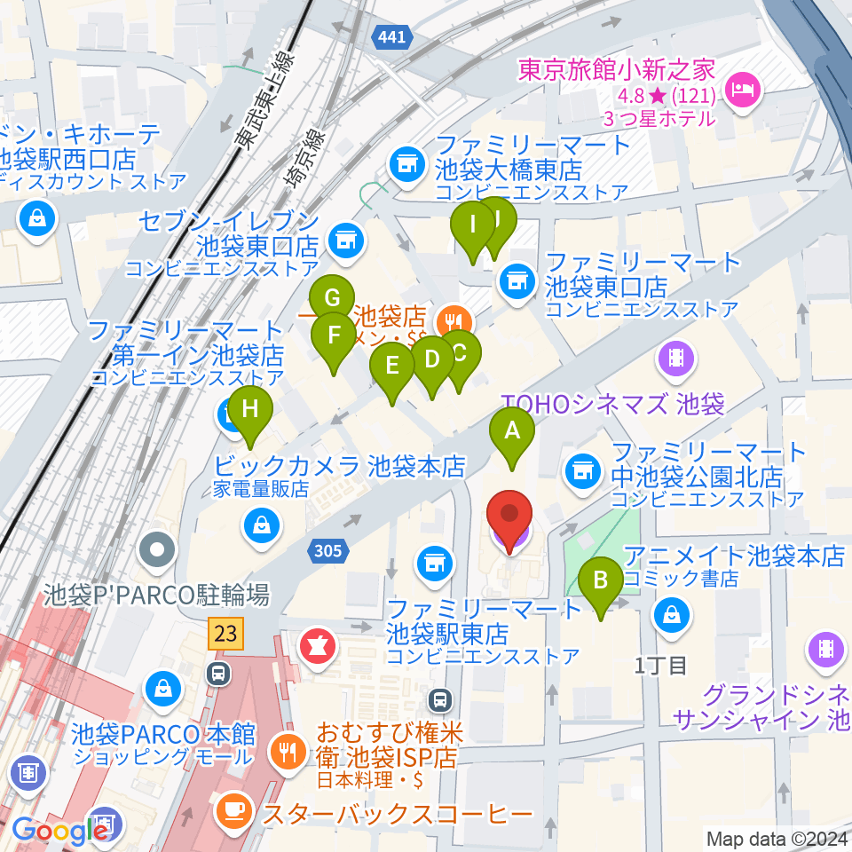 ミュージックアベニュー池袋 ヤマハミュージック周辺のホテル一覧地図