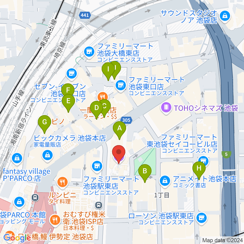 ミュージックアベニュー池袋 ヤマハミュージック周辺のホテル一覧地図