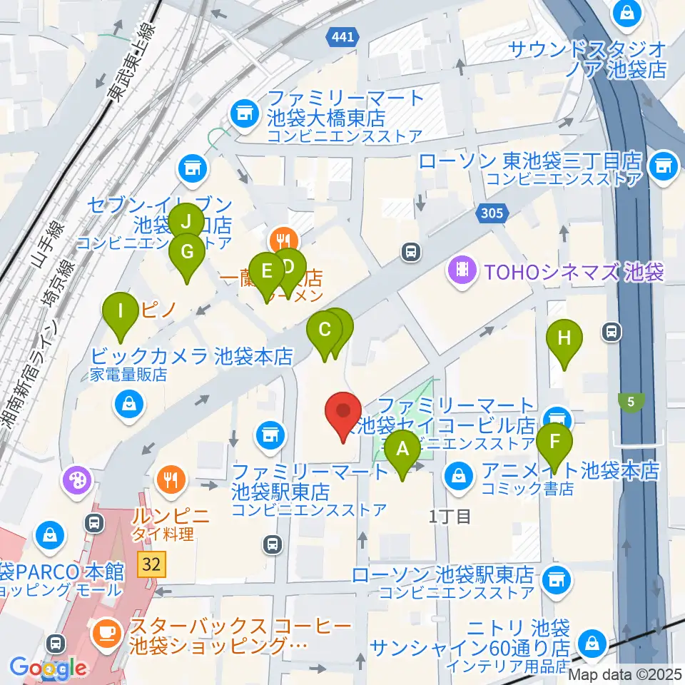 ミュージックアベニュー池袋 ヤマハミュージック周辺のホテル一覧地図
