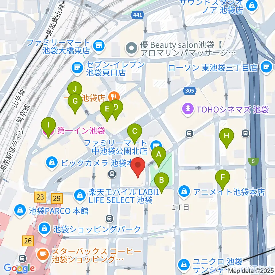 ミュージックアベニュー池袋 ヤマハミュージック周辺のホテル一覧地図