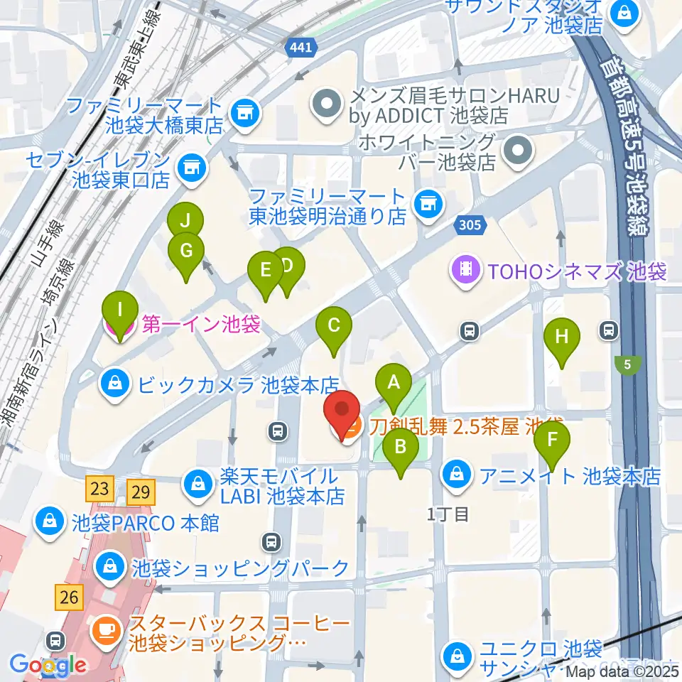 ミュージックアベニュー池袋 ヤマハミュージック周辺のホテル一覧地図