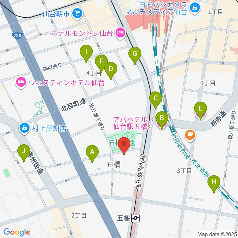 STUDIO B/2 五橋店周辺のホテル一覧地図