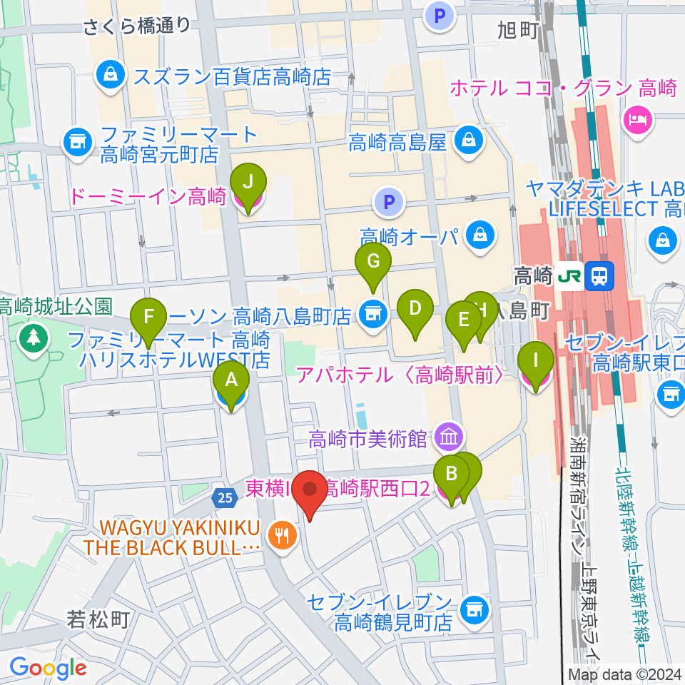 REFUGE高崎周辺のホテル一覧地図