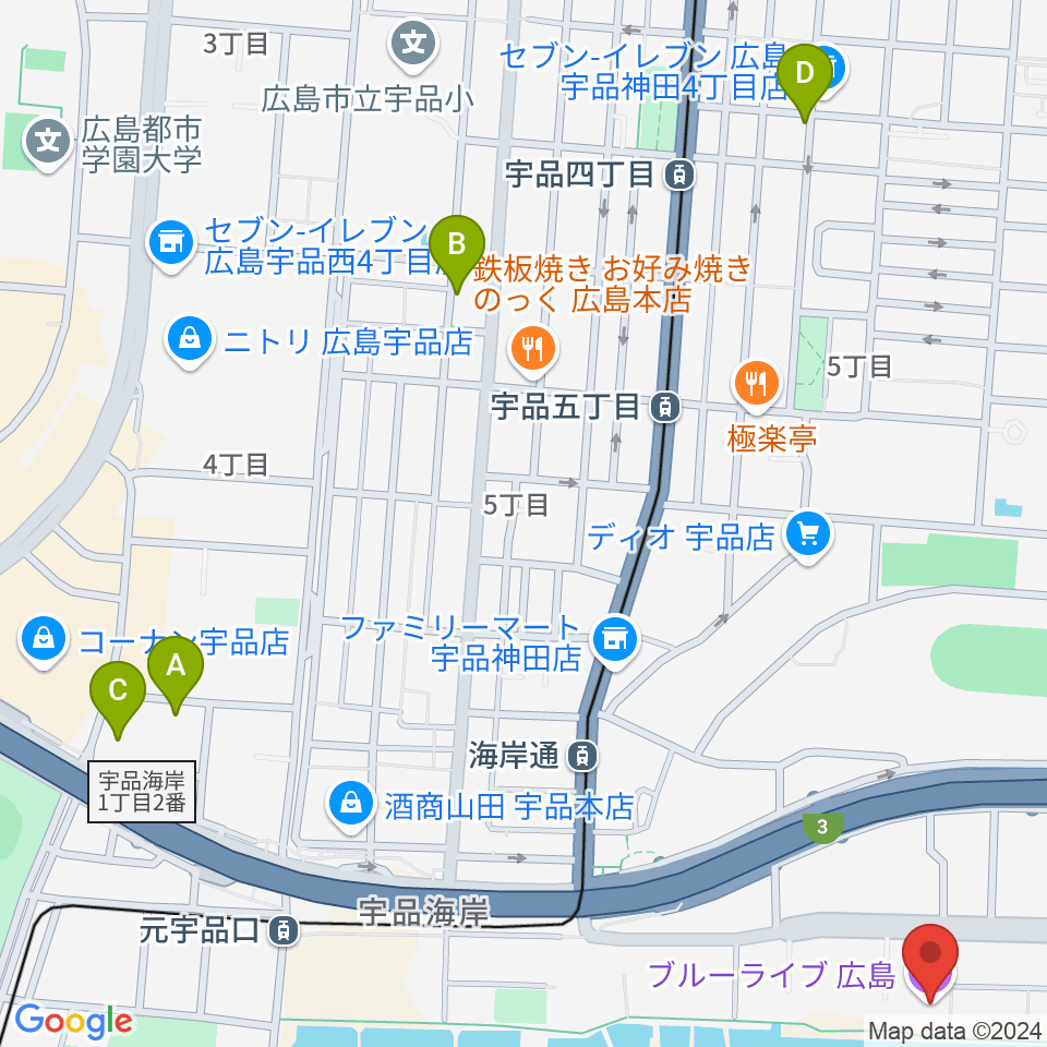 ブルーライブ広島周辺のホテル一覧地図