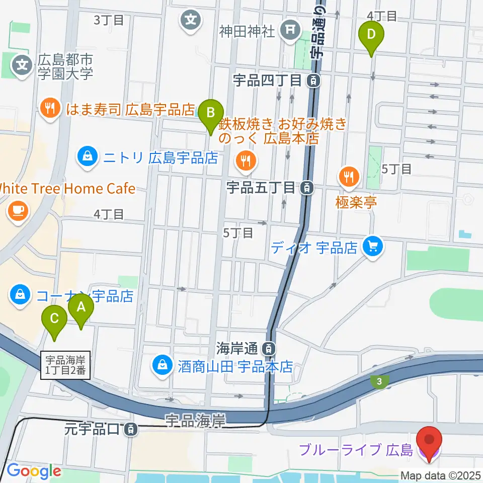 ブルーライブ広島周辺のホテル一覧地図