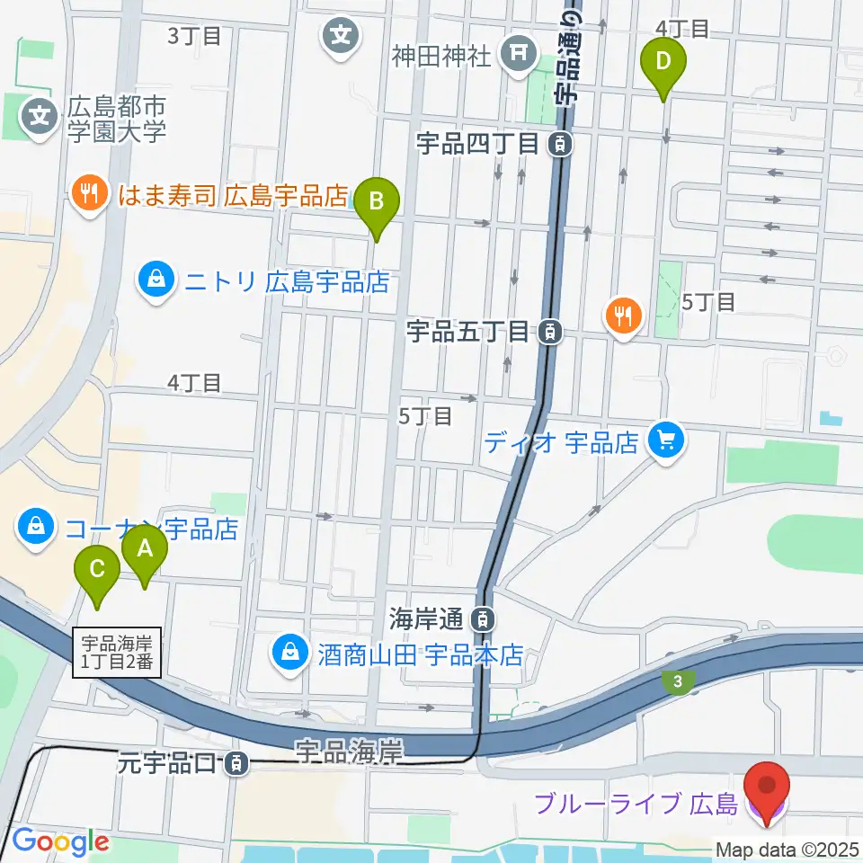 ブルーライブ広島周辺のホテル一覧地図