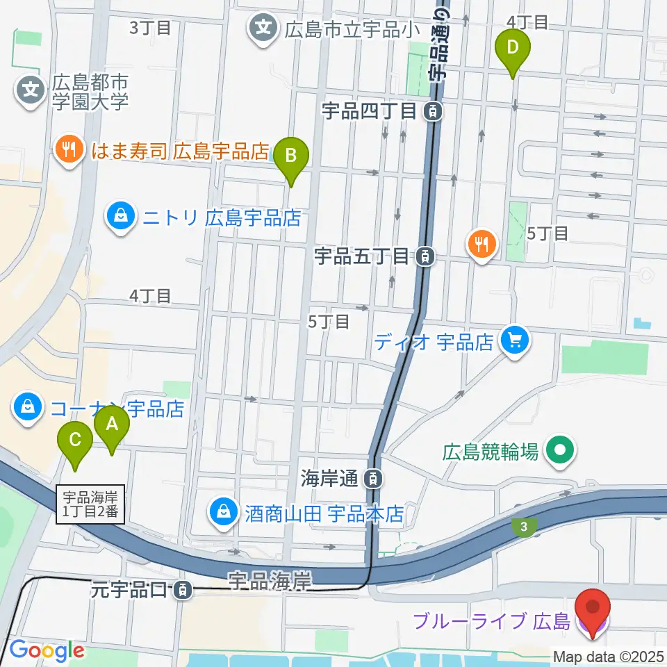 ブルーライブ広島周辺のホテル一覧地図