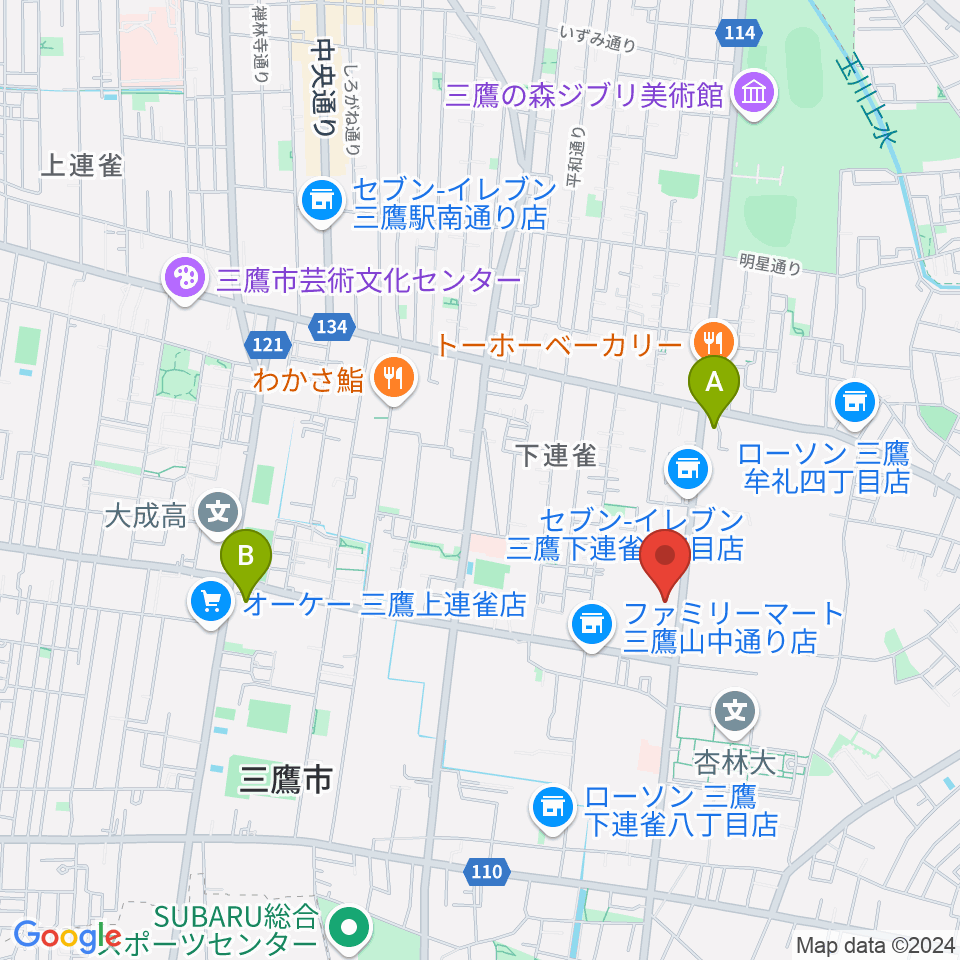 ギタースタジオhacchi周辺のホテル一覧地図