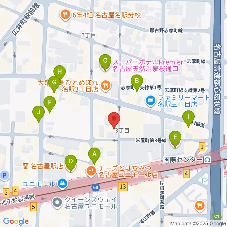 クラブナージ音楽教室 名古屋駅前教室周辺のホテル一覧地図