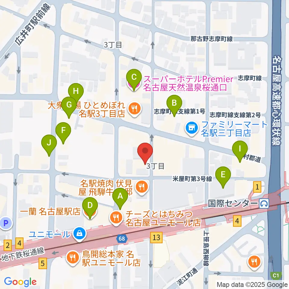 クラブナージ音楽教室 名古屋駅前教室周辺のホテル一覧地図