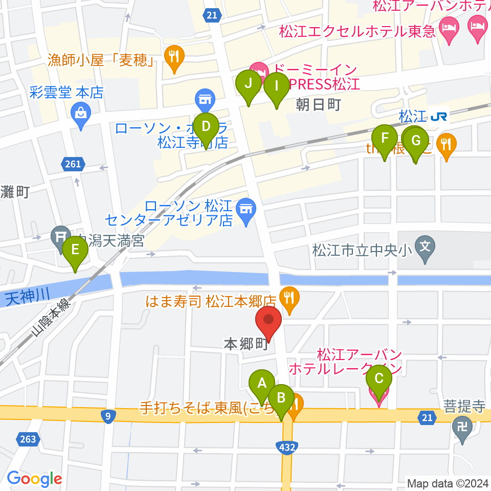 ヤマハパルス米子楽器社 松江店周辺のホテル一覧地図