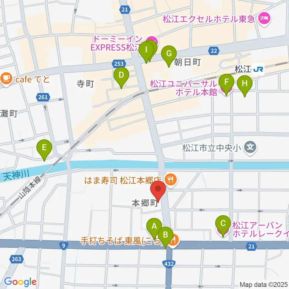 ヤマハパルス米子楽器社 松江店周辺のホテル一覧地図