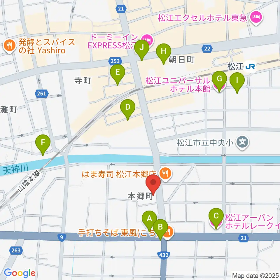 ヤマハパルス米子楽器社 松江店周辺のホテル一覧地図