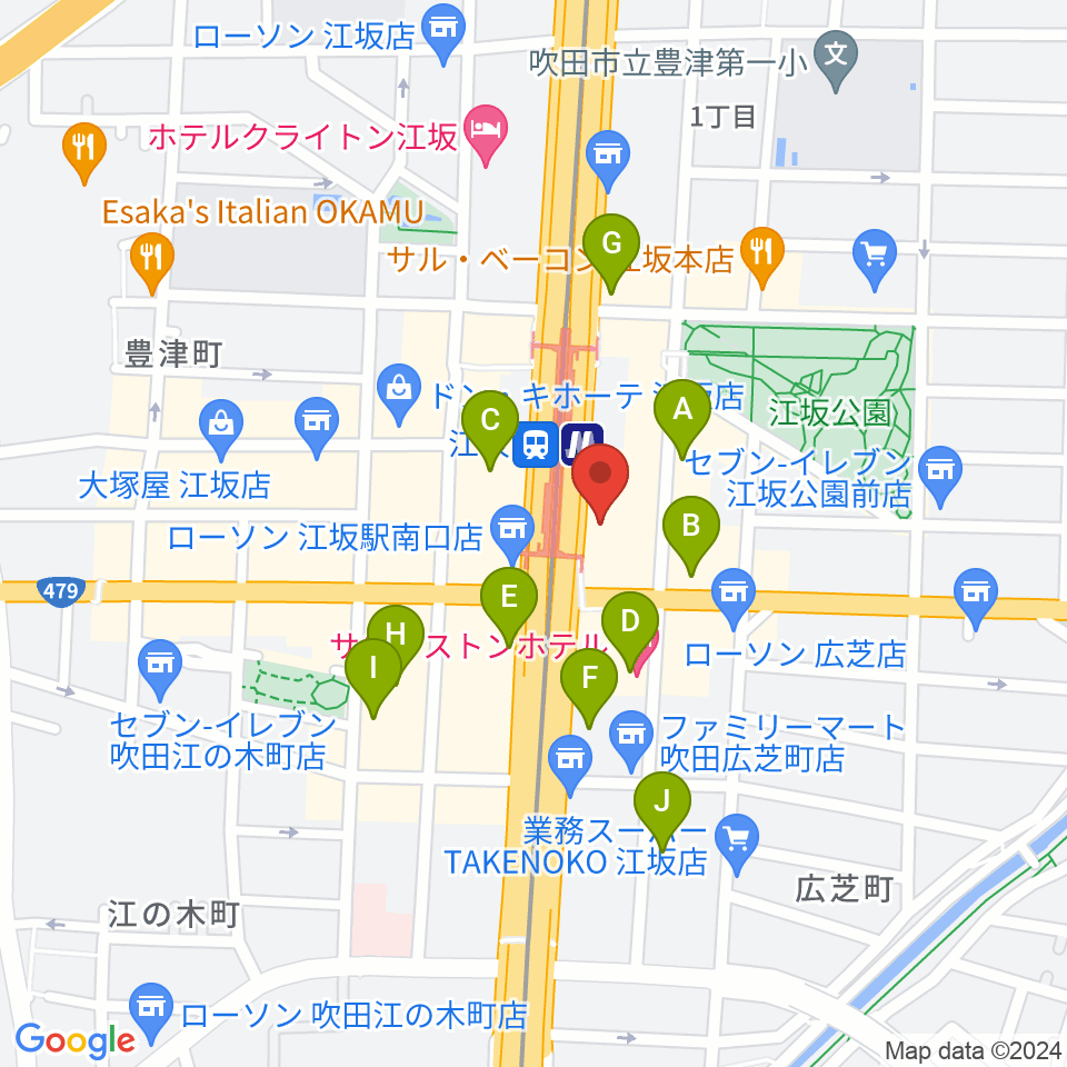 ドルフィンギターズ音楽教室 大阪江坂周辺のホテル一覧地図