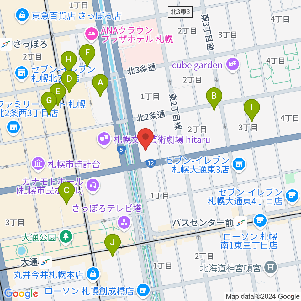 コープさっぽろ文化教室 中央文化教室周辺のホテル一覧地図