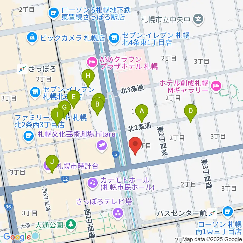 コープさっぽろ文化教室 中央文化教室周辺のホテル一覧地図