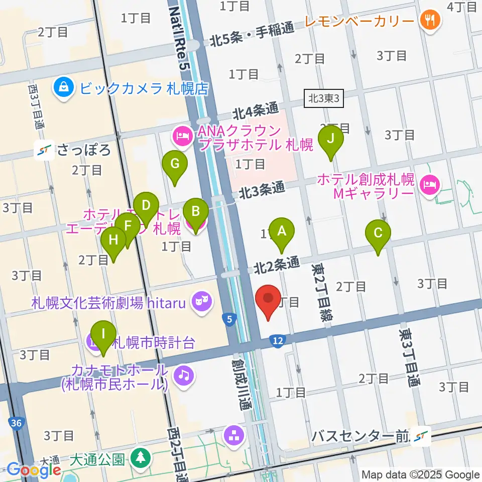 コープさっぽろ文化教室 中央文化教室周辺のホテル一覧地図