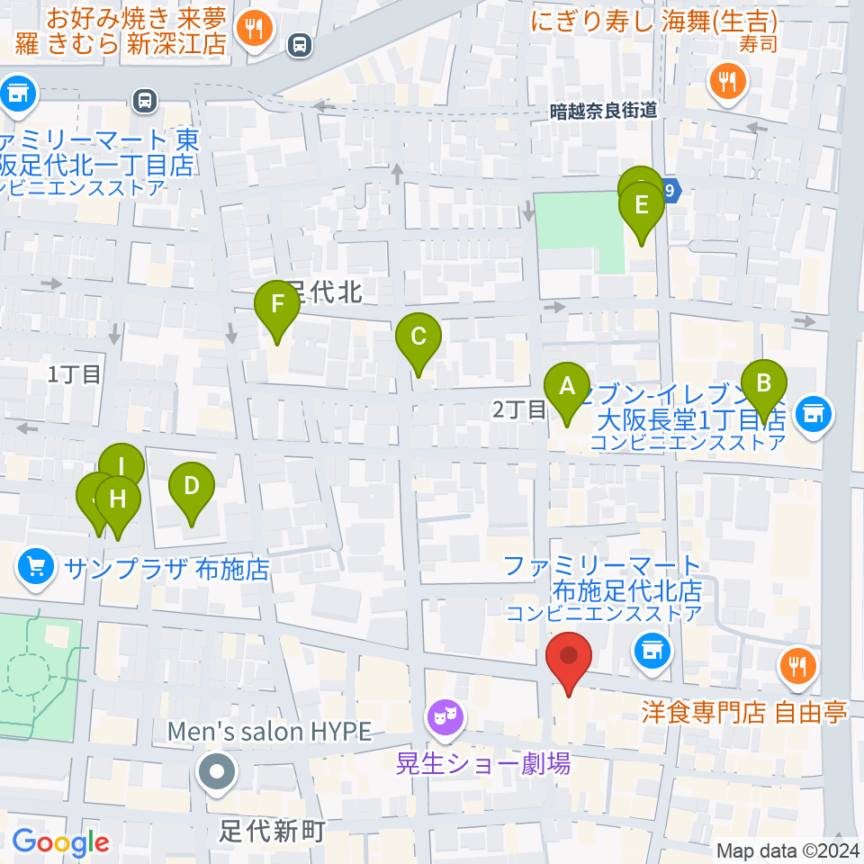 布施アルススタジオ周辺のホテル一覧地図