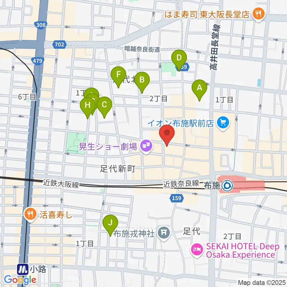 布施アルススタジオ周辺のホテル一覧地図