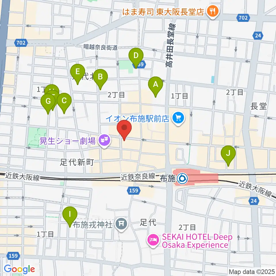 布施アルススタジオ周辺のホテル一覧地図