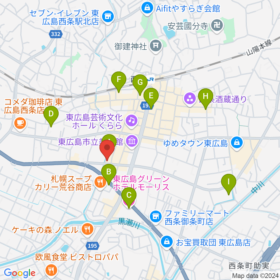 キハラ楽器 東広島センター周辺のホテル一覧地図