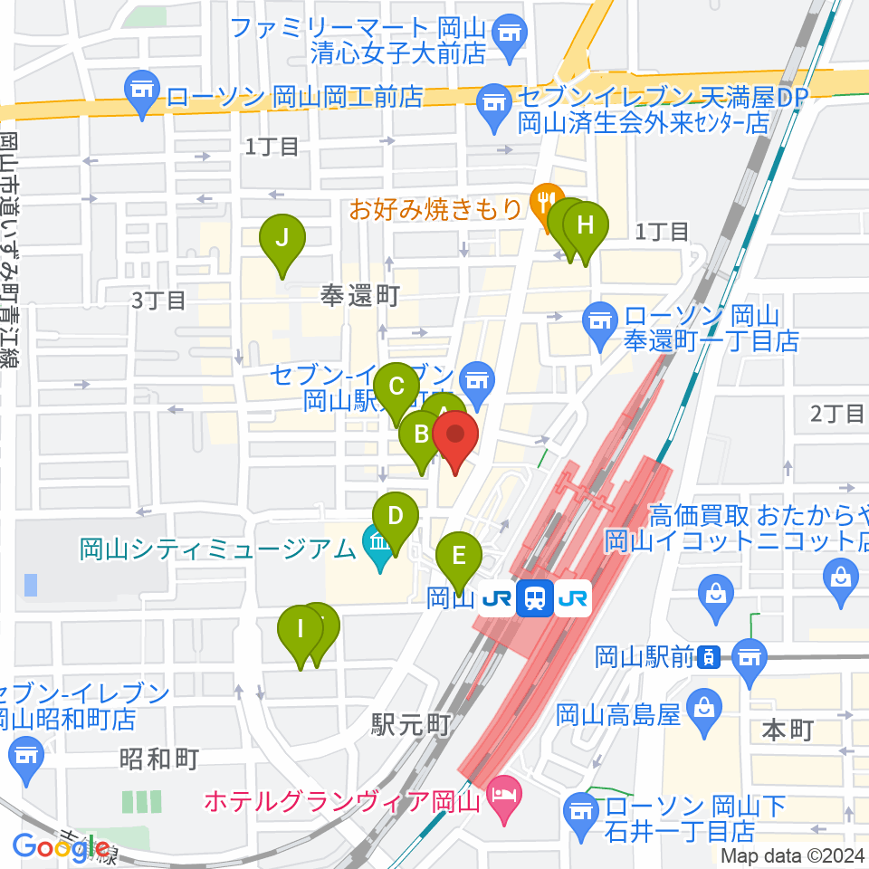岡山新堀ギター音楽院 周辺のホテル一覧地図