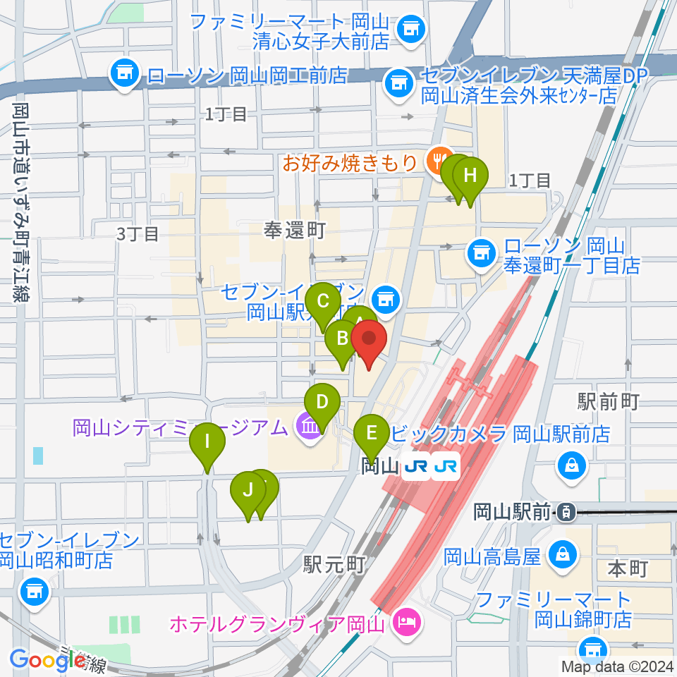 岡山新堀ギター音楽院 周辺のホテル一覧地図