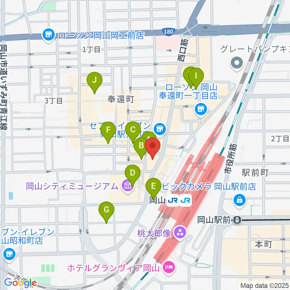 岡山新堀ギター音楽院 周辺のホテル一覧地図